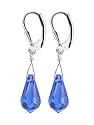 Dark Blue Teardrop Swarovski Crystal Sterling Silver 1.5" Dangle Earrings with Leverback Findings