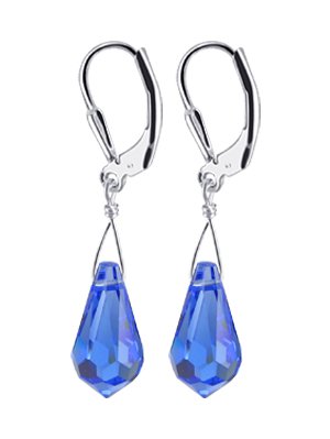Dark Blue Teardrop Swarovski Crystal Sterling Silver Earrings with Leverback Findings
