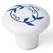 1-1/2" Dia White with Blue Swirl Ceramic Knob