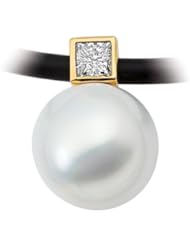 18K Yellow Gold 14.00 mm Fine Round/3/8 Ct Tw South Sea Cultured Pearl And Diamond Pendant