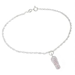 Sterling Silver Pink CZ Flip Flop Anklet
