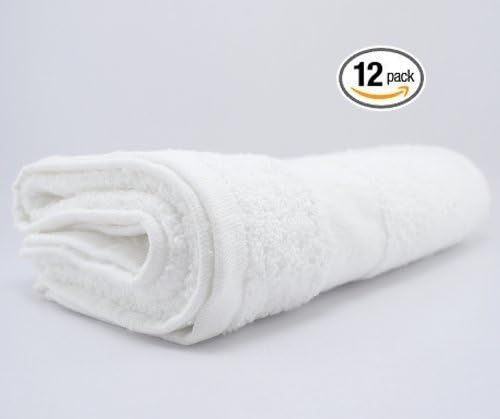 100% Cotton Soft & Absorbent 12 Pcs White Bath / Gym Towel, 7.5 Lb Pack of 12 Size : 22-inch X 48-inch