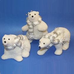 Ice Palace Sitting White Fuzzy Arctic Polar Bear Christmas Ornament
