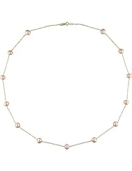 14k Yellow-Gold 5-5.5 MM Pink Freshwater Cultured Pearl Tin Cup Neckalce, 17"