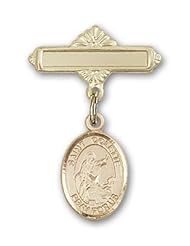 14K Gold Baby Badge with St. Colette Charm and Polished Badge Pin