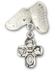 Sterling Silver Baby Badge with 4-Way Charm and Baby Boots Pin