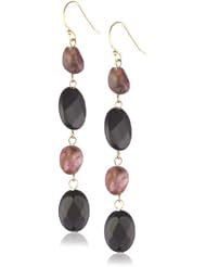 14K Gold Over Sterling Silver Onyx and Tourmaline Drop Linear Earrings