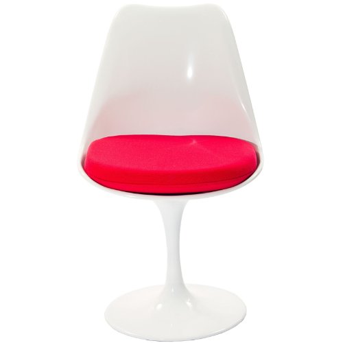 LexMod Eero Saarinen Style Tulip Side Chair with Red Cushion
