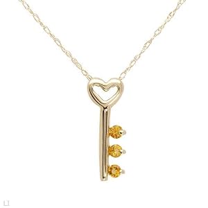 Heart Necklace With Genuine Citrines Made in Yellow Gold Length 18in
