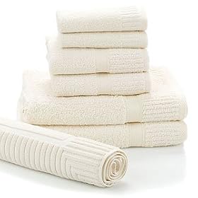 Ansley 610 Gram 7-Piece Towel Set with Bath Mat, Ivory by SmartBargains