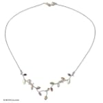 Gold plated choker, 'Amethyst and Garnet Buds' 16.9" L