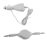 GTMax White Rapid Car Charger + White 3.5mm Retractable Stereo Audio Cable M/M for Apple iPod Nano 5th Generation