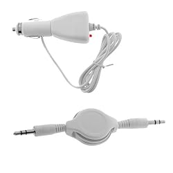 GTMax White Rapid Car Charger + White 3.5mm Retractable Stereo Audio Cable M/M for Apple iPod Nano 1st Generation