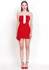 Sexy A-line Strapless Two-Toned Fit-and-Flare Sweetheart Fitted Stretchy Asymmetric Fall Cocktail Polyester Club Dress/Evening Dress/Party Dress 