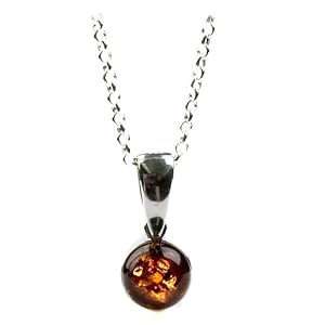 Sterling Silver Honey Amber Round Pendant, 18