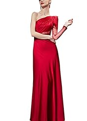 A-line Beaded Mesh Ruched Sequined Cocktail Floor Length Satin Long Sleeves Off the Shoulder One Shoulder Homecoming Dress/Pageant Dress/Prom Dress/Party Dress/Wedding Dress 