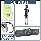 Slik U212 Universal Deluxe Tripod w/ 3-Way Pan Head Kit, Adorama Tripod Case, Double Bubble Level, Tripod Hanger