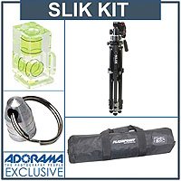 Slik U212 Universal Deluxe Tripod w/ 3-Way Pan Head Kit, Adorama Tripod Case, Double Bubble Level, Tripod Hanger