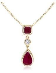 Dangling Diamond and Emerald Cut, Pear Ruby Pendant
