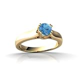 14K Yellow Gold Genuine Round Blue Topaz Solitaire Ring