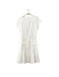 Round Neck Elasticized   Waistline Summer Cotton/Linen Maxi Dress 