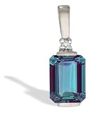 14K White Gold Emerald-cut Created Alexandrite and Diamond Pendant