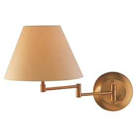 Holtkoetter Swing-Arm Wall Sconce with Fabric Shade, Antique Brass with Kupfer Shade by Holtkoetter