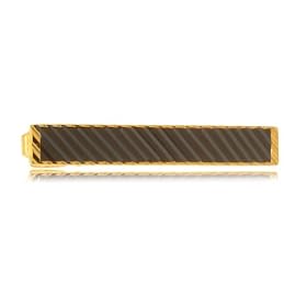 Gold Metal Striped Black Tie Clip With Gold Frame by 