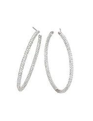 14K White Gold 2 1/2 ct. Diamond In and Out Oval Hoop Earrings