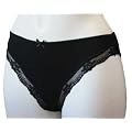 Ex Store Black Cotton Lace Trim High Leg Knickers 8697
