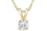 1/5 Carat Diamond Solitaire 14K Yellow Gold Pendant w/ Chain