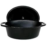 Payless Cookware Enamel Coated Cast Iron Black Oval Casserole Pot 7-qt.