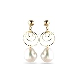 14K Lightweight Yellow Gold Drop Earrings with Fresh Water Pearl