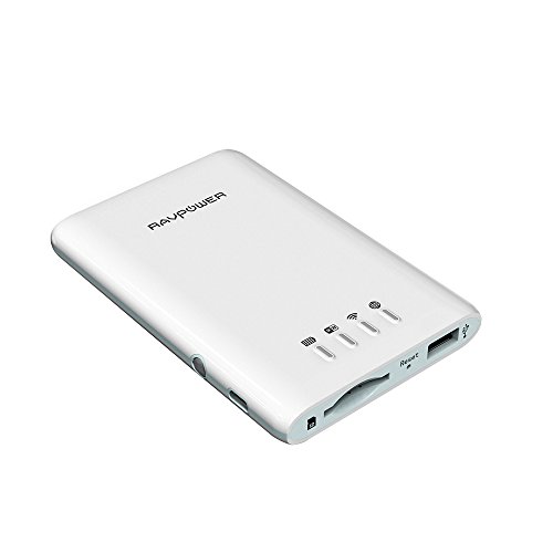 RAVPower Filehub, 5 in 1 SD Card USB Reader, Wireless Hard Drive Companion WiFi Bridge Sharing Media Streamer 3000mAh External Battery Pack, White RAVPower Filehub, 5 in 1 SD Card USB Reader, Wireless Hard Drive Companion WiFi Bridge Sharing Media Streamer 3000mAh External Battery Pack, White