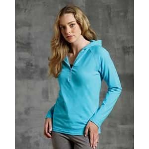 Buy Bella Ladies Cotton Spandex Half-Zip Hooded Pullover. 875 by Bella