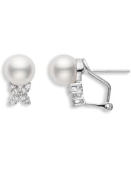 PremiumPearl 7-9mm AAA Japanese Akoya Cultured Pearl Earrings 14k Gold & Diamonds