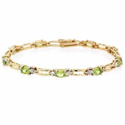 24k Gold Genuine Peridot with Genuine Diamond Accent Bracelet