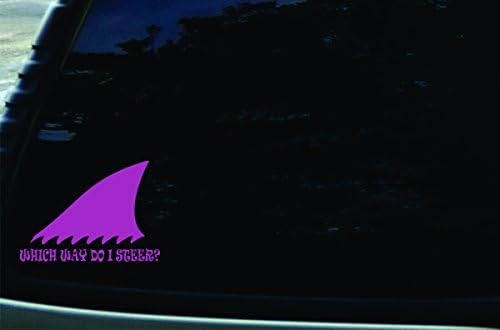7" X 5" Which Way Do I Steer? Shark Fin Purple Vinyl Die Cut Decal for Your Car, Truck, Laptop, Window
