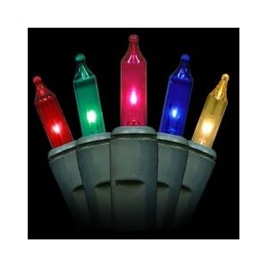 Set of 100 Multi-Color Mini Christmas Lights - Green Wire