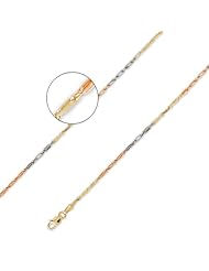 14K Solid 3 Tri Color Gold Baguette Rope Chain Necklace 2mm (5/64") 20"