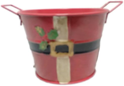 Christmas Themed Decorative Tin Bucket with Handles