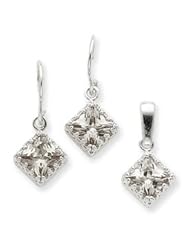 Sterling Silver Champagne CZ Earrings and Pendant Set