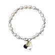 Silver Twist White Cultured Pearl Bracelet w. Double Heart Shaped Charm