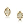 White Opal & Diamond Stud Earrings in 14K Solid Yellow Gold