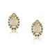 White Opal & Diamond Stud Earrings in 14K Solid Yellow Gold