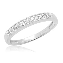 10k White or Yellow Gold Milgrain Diamond Anniversary Stack Ring (1/6 cttw, H-I Color, I2 Clarity)