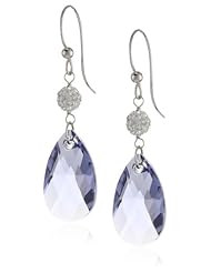 Sterling Silver Swarovski Elements Clear and Tanzanite-Colored Crystal Dangle Earrings