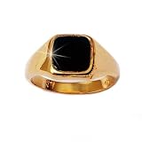 Mens 18K Gold Plated Onyx Signet Ring