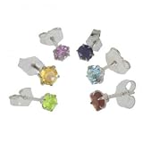 Sterling Silver Stud Earrings Set in Gift Box Blue Topaz, Amethyst, Citrine & Garnet