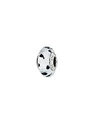 Sterling Silver Silver with Black Dots Italian Murano Glass Charm